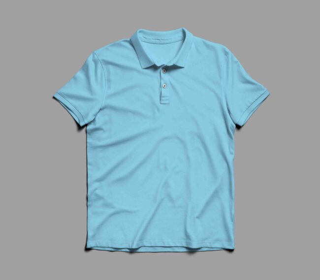 Sky blue polo T-shirt with a classic collar and button details, perfect for casual and smart-casual wear.