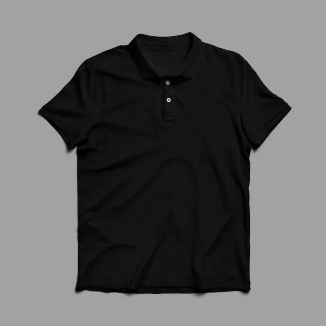 Timeless black collar t-shirt with a polished design, perfect for men and women.