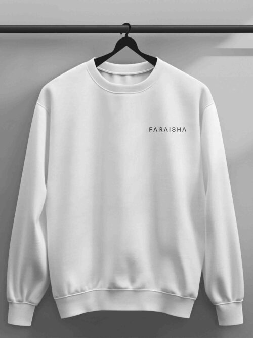 Stylish white Faraisha sweatshirt with a relaxed fit, perfect for casual wear.