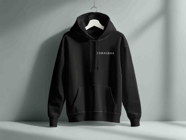 Faraisha black hoodie, stylish and cozy for all seasons.