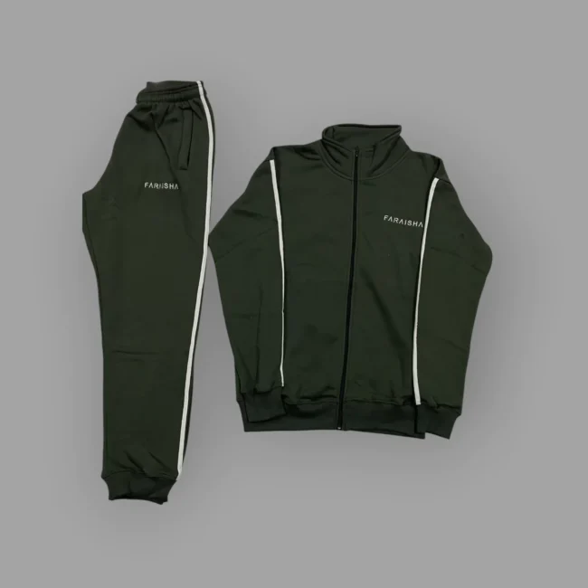 Cotton Fleece Dark Green Tracksuit - Image 2